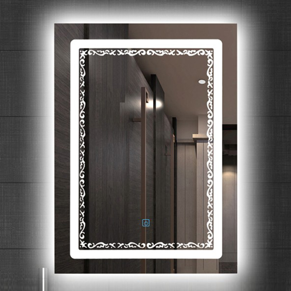 Cermin Bilik Mandi Bingkai Aluminium Segi Empat Atmosfera Bergaya Dipasang di Dinding Bilik Mandi Lampu Bilik Mandi Cermin Led Bergaya