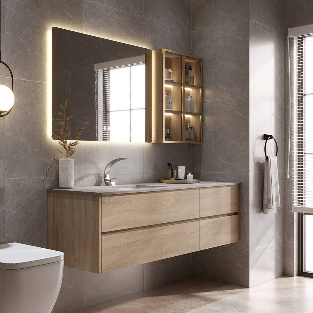 Set Vanity Bilik Mandi Murah Tersuai Kilang LED Kabinet Bilik Mandi Kayu Kalis Air LED Cermin Kabinet Cermin Pintar