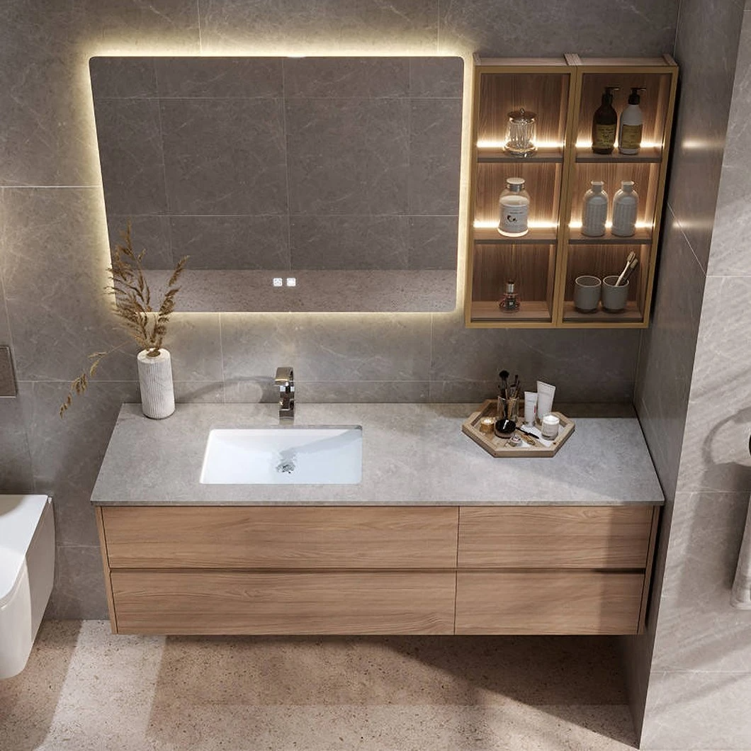 Set Vanity Bilik Mandi Murah Tersuai Kilang LED Kabinet Bilik Mandi Kayu Kalis Air LED Cermin Kabinet Cermin Pintar