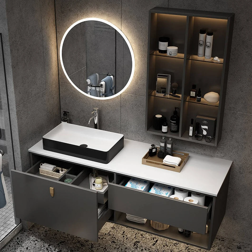 Kilang Hot Seller Marmar Countertop Bilik Mandi Almari Almari Kabinet Putih Moden Double Wall Mounted Basin