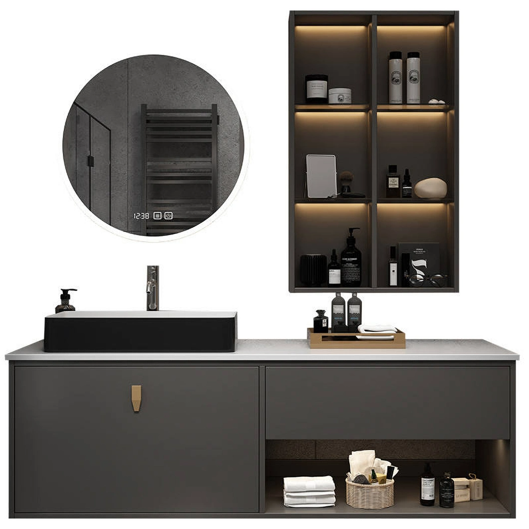Kilang Hot Seller Marmar Countertop Bilik Mandi Almari Almari Kabinet Putih Moden Double Wall Mounted Basin