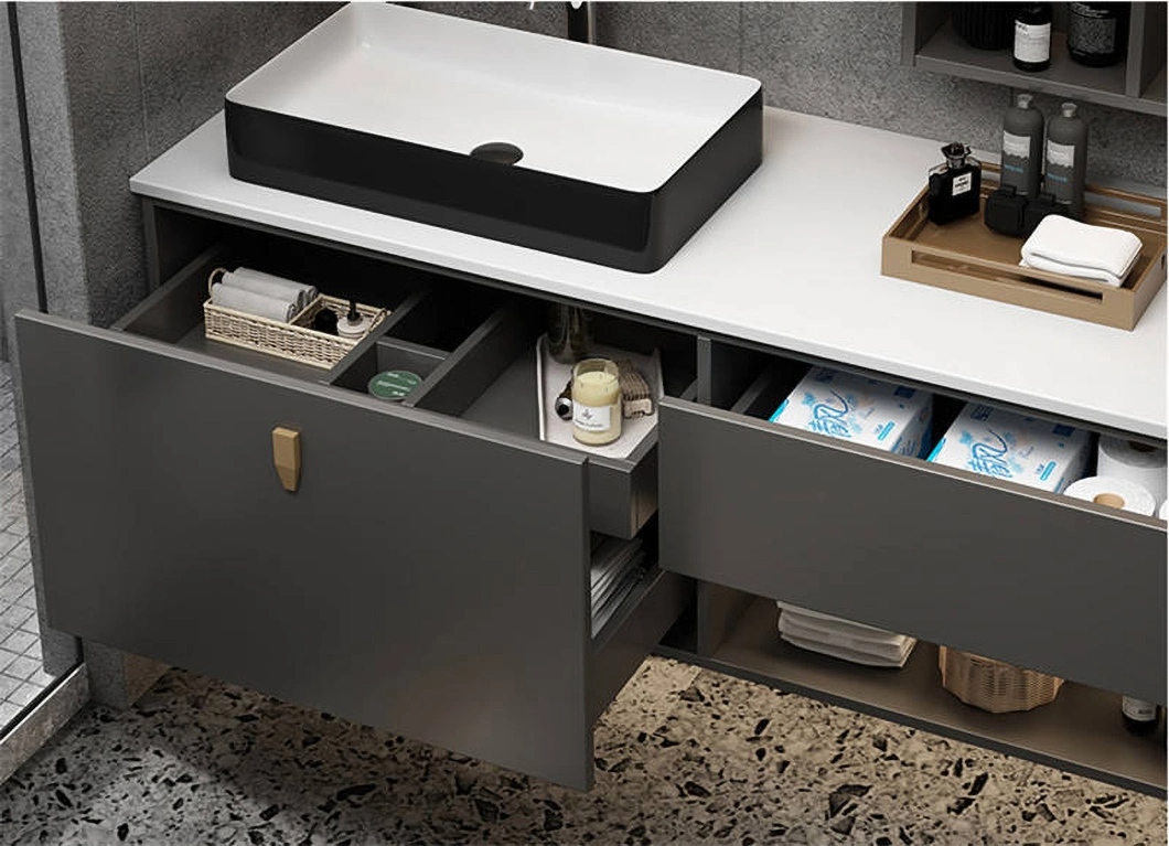 Kilang Hot Seller Marmar Countertop Bilik Mandi Almari Almari Kabinet Putih Moden Double Wall Mounted Basin