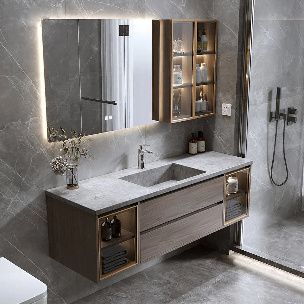 Set Vanity Bilik Mandi Murah Tersuai Kilang LED Kabinet Bilik Mandi Kayu Kalis Air LED Cermin Kabinet Cermin Pintar