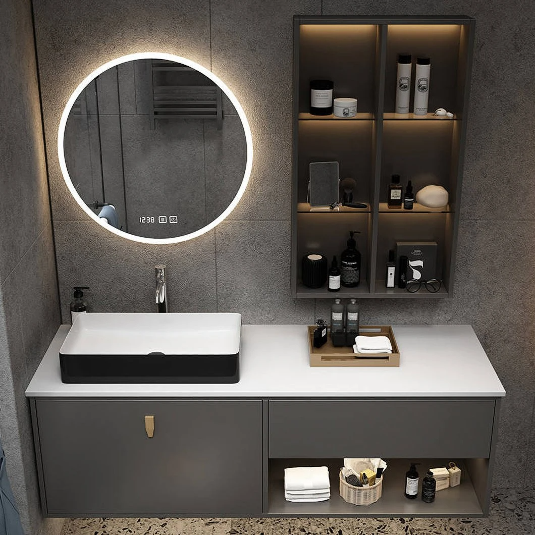 Kilang Hot Seller Marmar Countertop Bilik Mandi Almari Almari Kabinet Putih Moden Double Wall Mounted Basin
