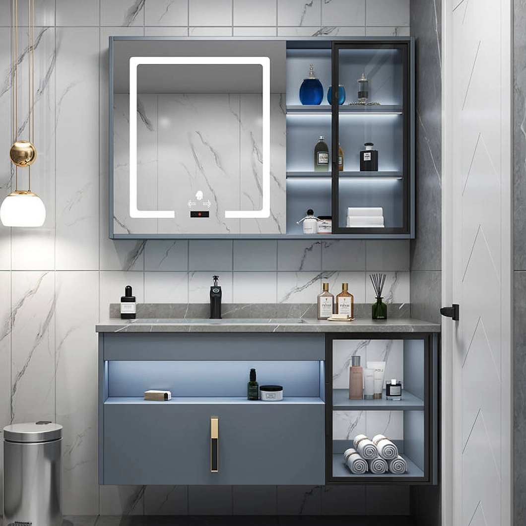 Bilik Mandi Moden Hotel Double Sink Vanity Kabinet Bilik Mandi Kayu Kalis Air dengan Kabinet Cermin Pintar