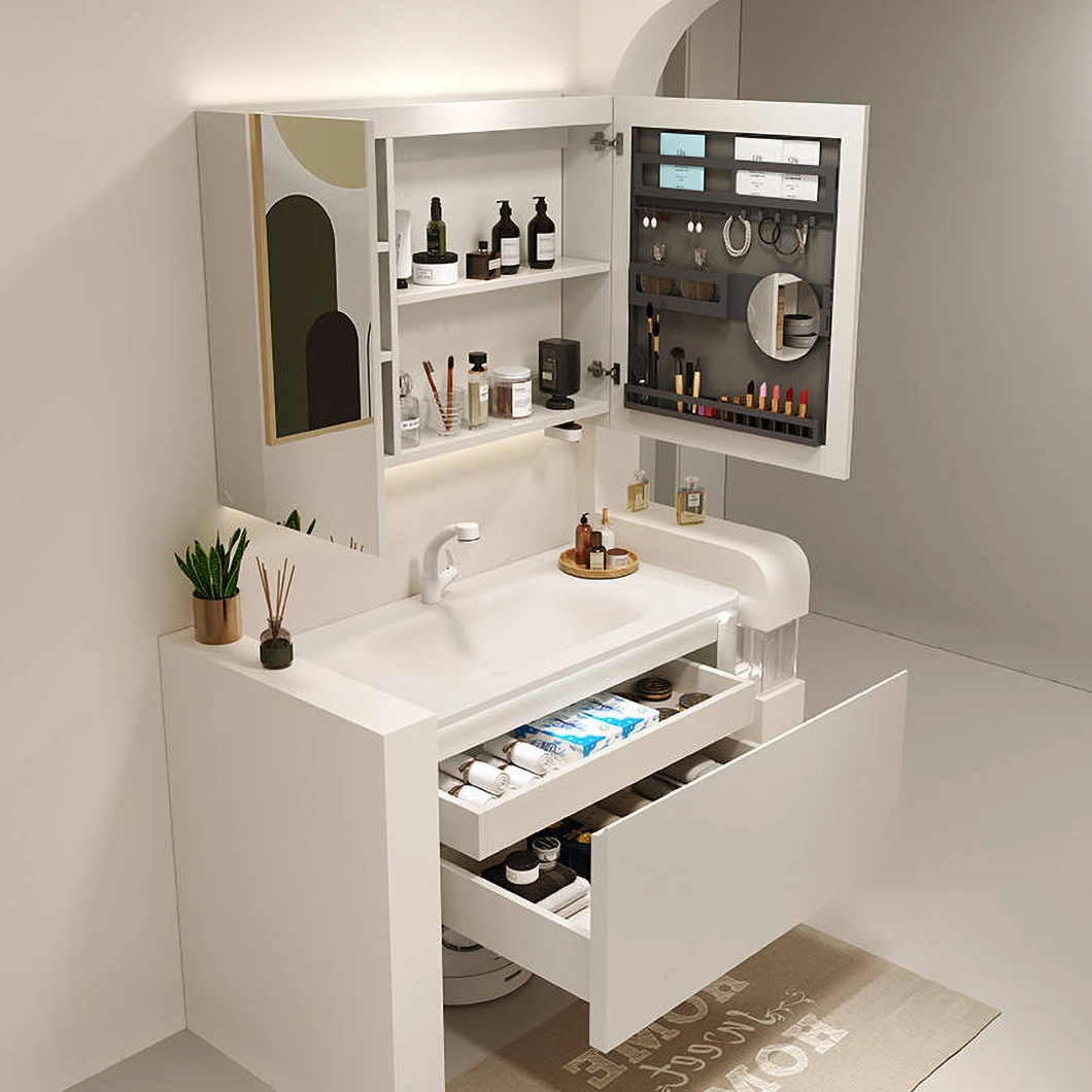 Kabinet Terapung Mewah Dipasang di Dinding Bilik Mandi Vanity Hotel Moden Marmar Single Sink Kabinet Bilik Mandi