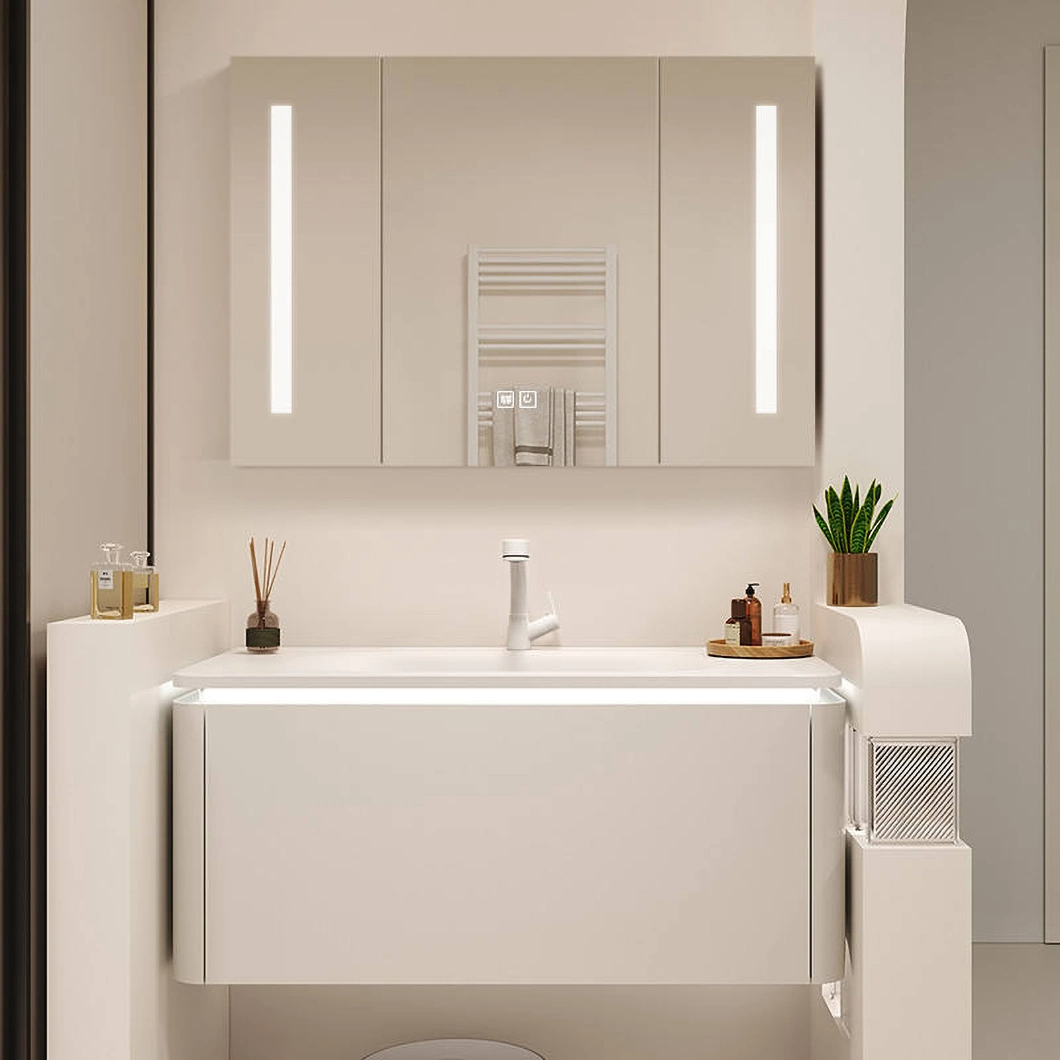 Kabinet Terapung Mewah Dipasang di Dinding Bilik Mandi Vanity Hotel Moden Marmar Single Sink Kabinet Bilik Mandi