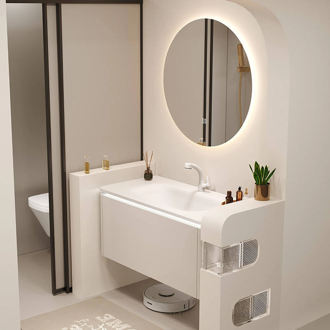 Kabinet Terapung Mewah Dipasang di Dinding Bilik Mandi Vanity Hotel Moden Marmar Single Sink Kabinet Bilik Mandi