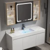 Kabinet Basuh dan Persalinan Kayu Pepejal Moden Perabot Bilik Mandi Hitam Kabinet Bilik Mandi Mewah dengan Kabinet Cermin Pintar