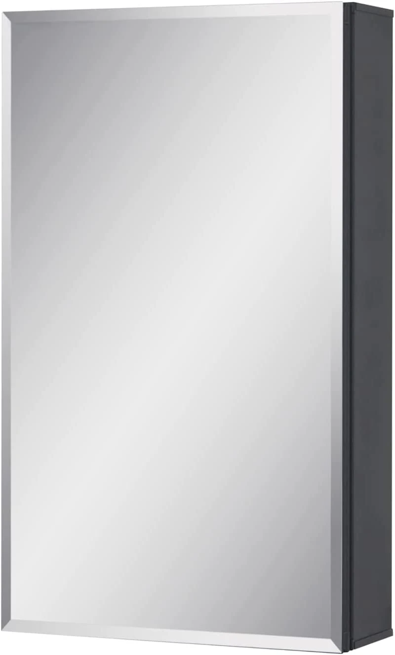 Kabinet Cermin 36 X 61 Cm Lekapan Tersembunyi atau Permukaan, Kabinet Dinding Bilik Mandi Aluminium Hitam dengan Cermin dan Para Boleh Laras
