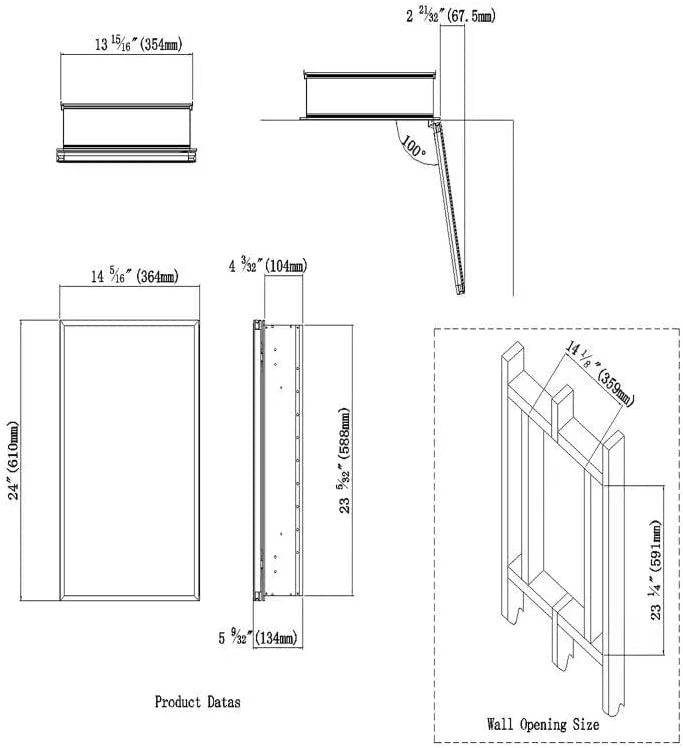 Kabinet Cermin 36 X 61 Cm Lekapan Tersembunyi atau Permukaan, Kabinet Dinding Bilik Mandi Aluminium Hitam dengan Cermin dan Para Boleh Laras