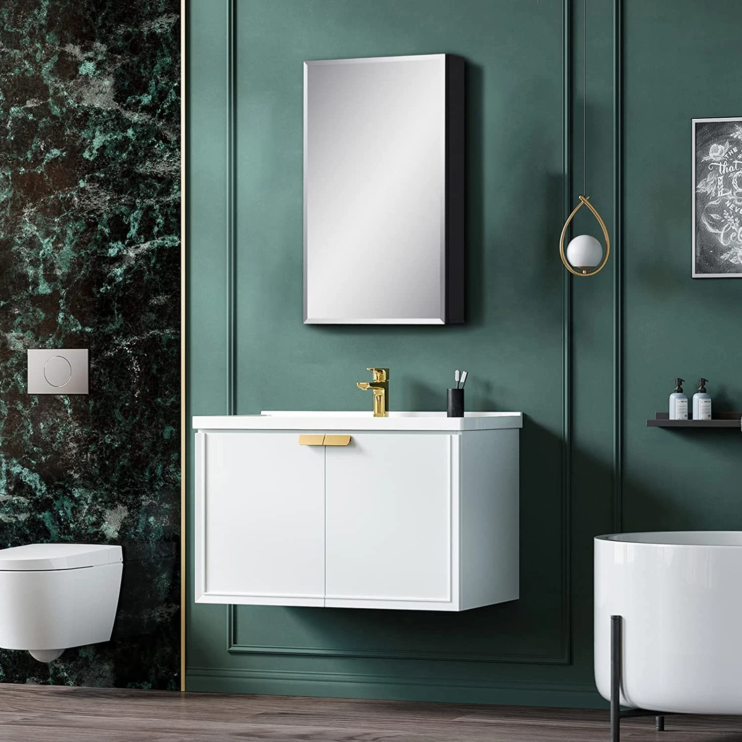 Kabinet Cermin 36 X 61 Cm Lekapan Tersembunyi atau Permukaan, Kabinet Dinding Bilik Mandi Aluminium Hitam dengan Cermin dan Para Boleh Laras