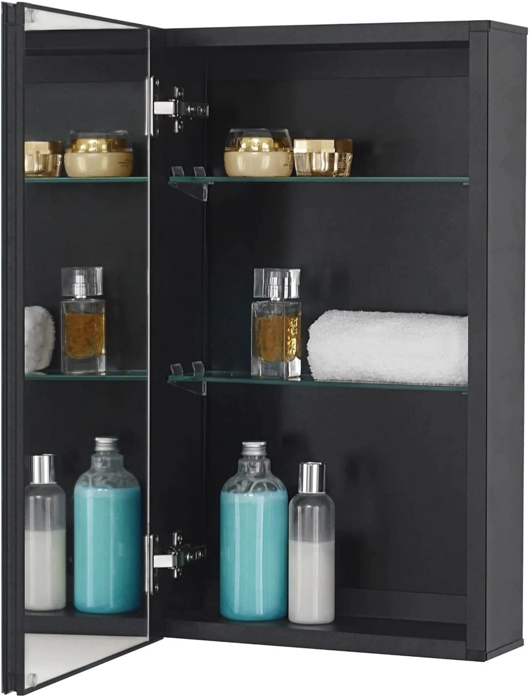 Kabinet Cermin 36 X 61 Cm Lekapan Tersembunyi atau Permukaan, Kabinet Dinding Bilik Mandi Aluminium Hitam dengan Cermin dan Para Boleh Laras