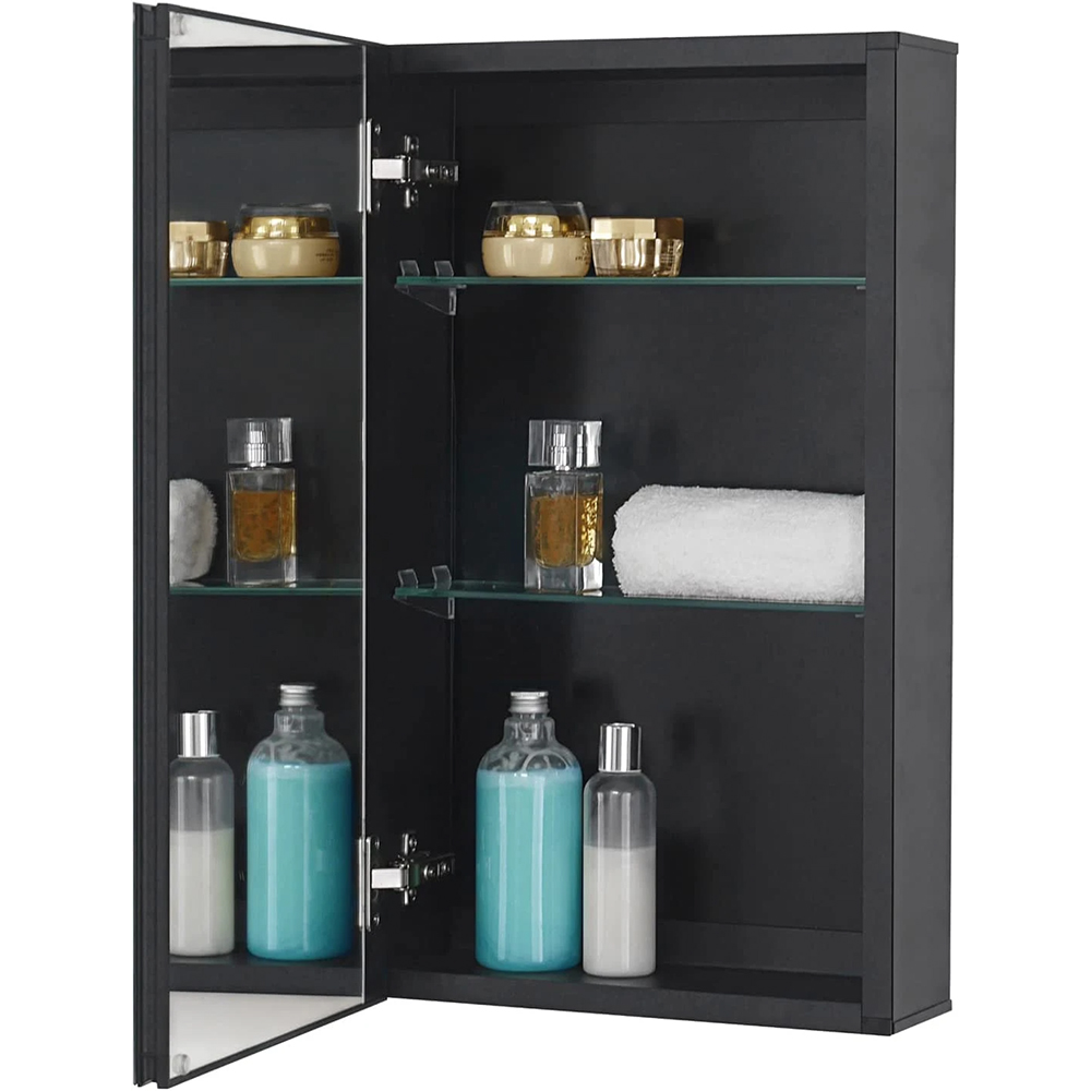 Kabinet Cermin 36 X 61 Cm Lekapan Tersembunyi atau Permukaan, Kabinet Dinding Bilik Mandi Aluminium Hitam dengan Cermin dan Para Boleh Laras