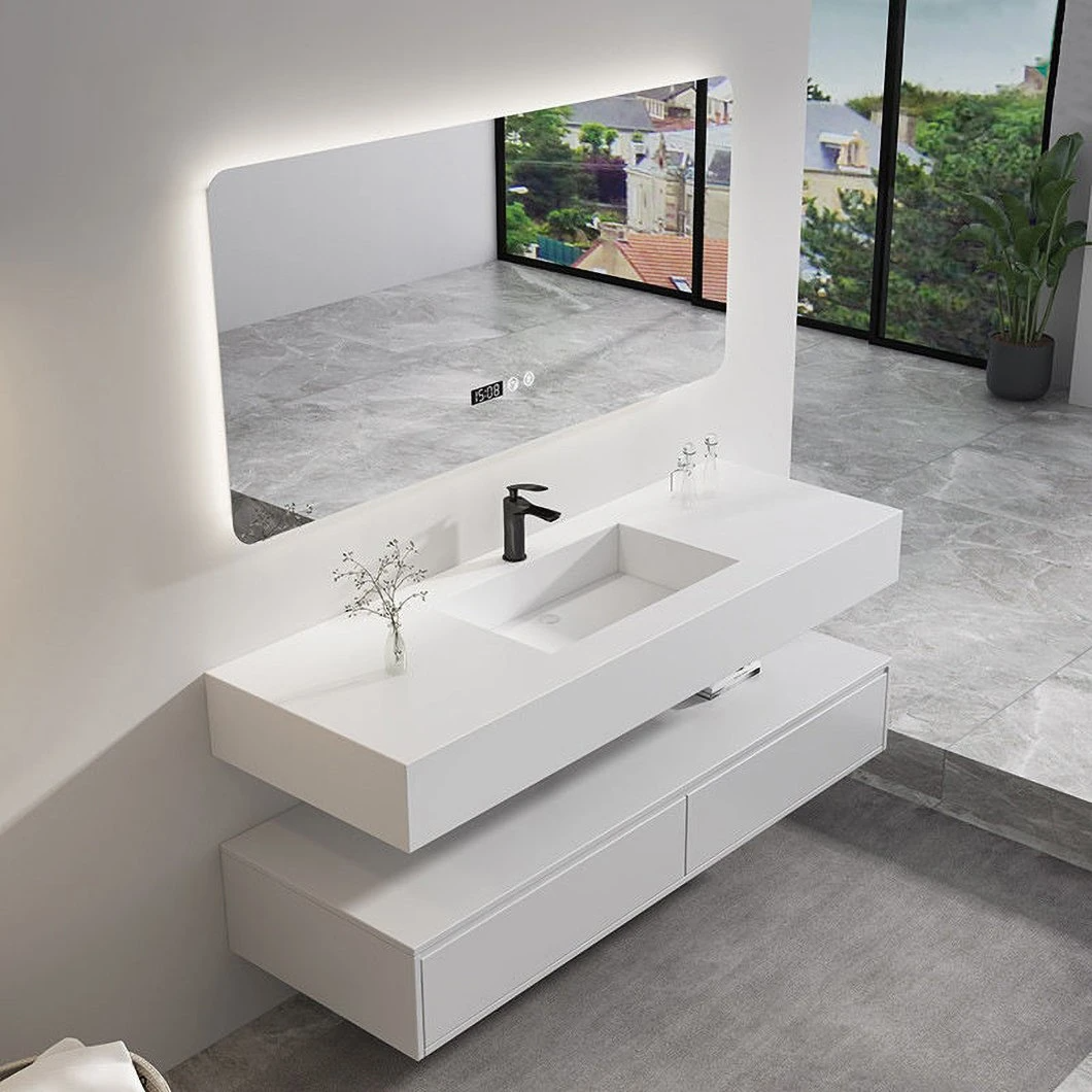 Meja Marmar Moden Single Double Sink Kabinet Bilik Mandi Monobloc Bilik Mandi Oak Kabinet Cermin Pintar