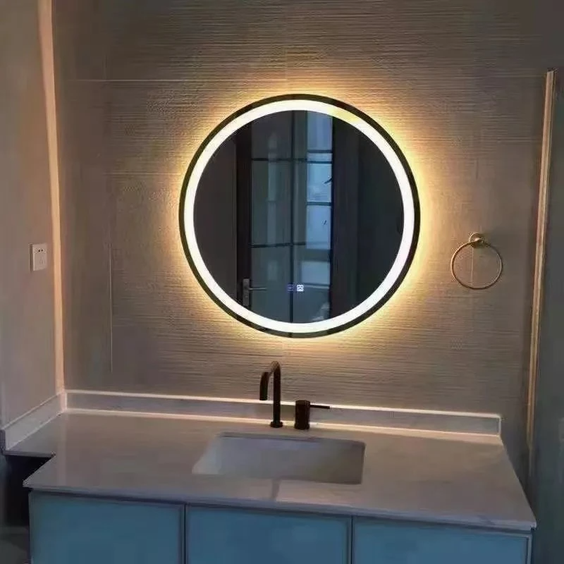 Tandas Bulatan Gerbang Cina Cermin LED Bulat Hiasan Dinding Besar Pelekat Panjang Penuh Dinding dalam Bilik Mandi dengan Cermin Solek Cahaya LED