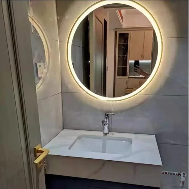 Tandas Bulatan Gerbang Cina Cermin LED Bulat Hiasan Dinding Besar Pelekat Panjang Penuh Dinding dalam Bilik Mandi dengan Cermin Solek Cahaya LED