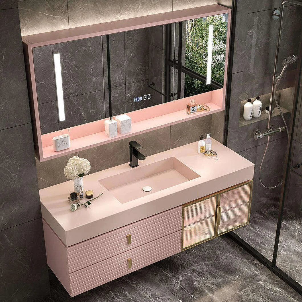 Mewah Double Sink Basin Melamin Bilik Mandi Kabinet Solek Pusat Rumah Set Kabinet Bilik Mandi Batu Batu