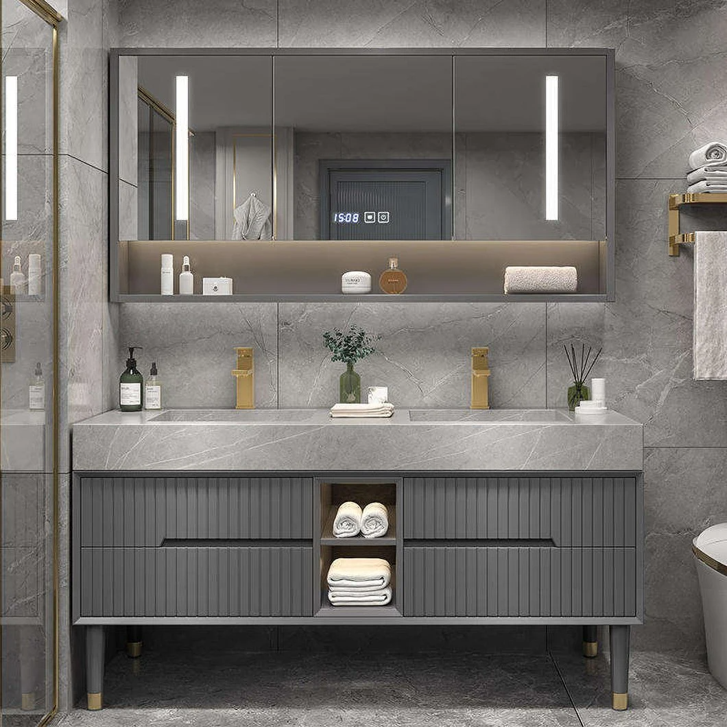 Mewah Double Sink Basin Melamin Bilik Mandi Kabinet Solek Pusat Rumah Set Kabinet Bilik Mandi Batu Batu