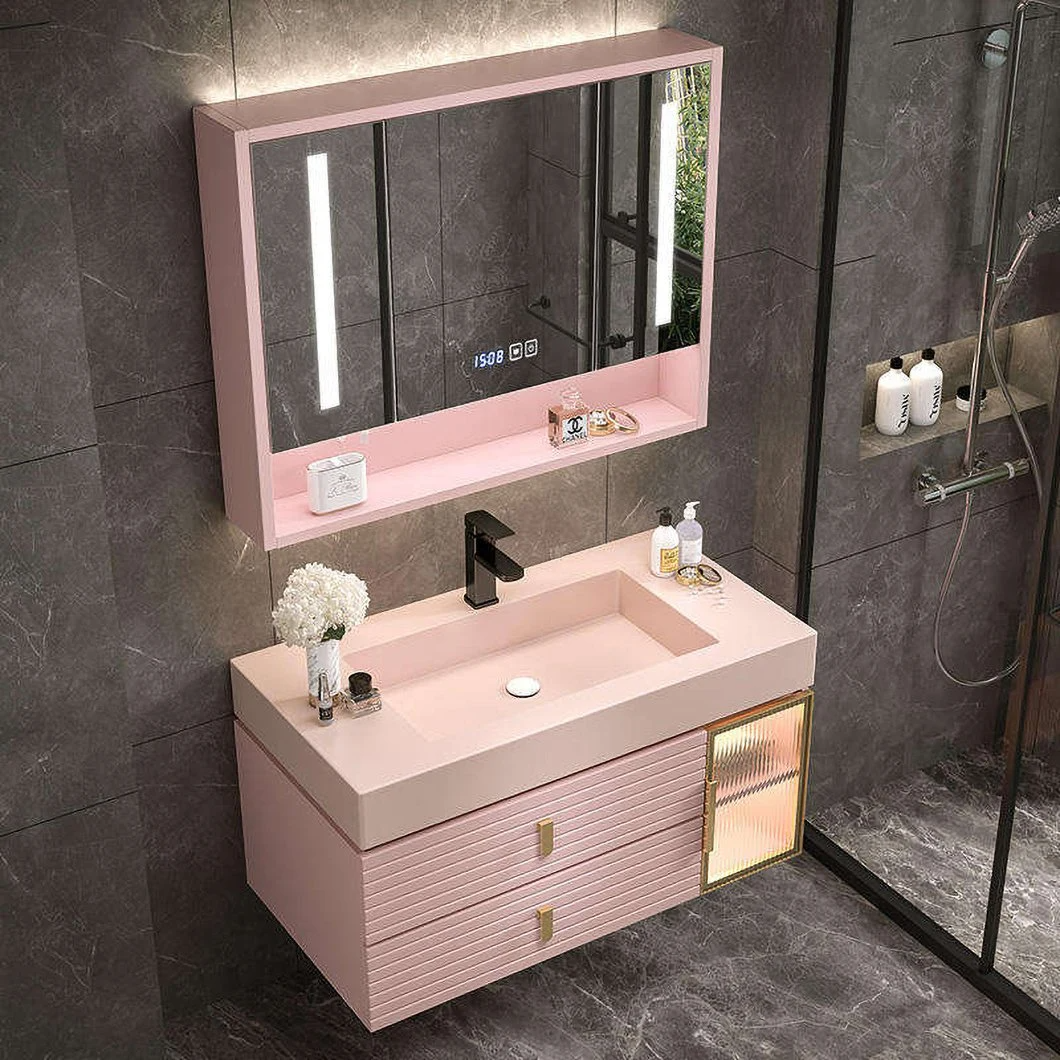 Mewah Double Sink Basin Melamin Bilik Mandi Kabinet Solek Pusat Rumah Set Kabinet Bilik Mandi Batu Batu