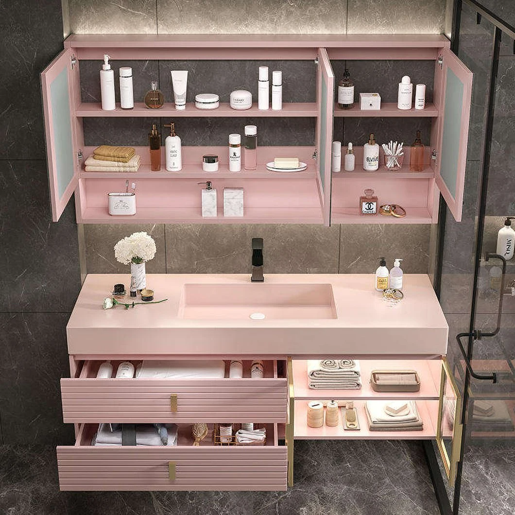 Mewah Double Sink Basin Melamin Bilik Mandi Kabinet Solek Pusat Rumah Set Kabinet Bilik Mandi Batu Batu