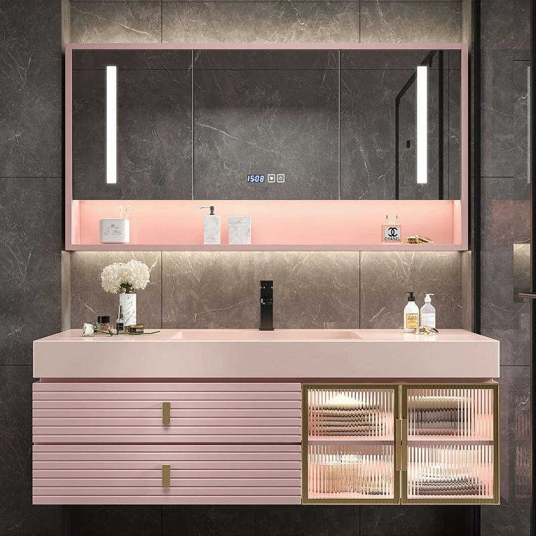Mewah Double Sink Basin Melamin Bilik Mandi Kabinet Solek Pusat Rumah Set Kabinet Bilik Mandi Batu Batu