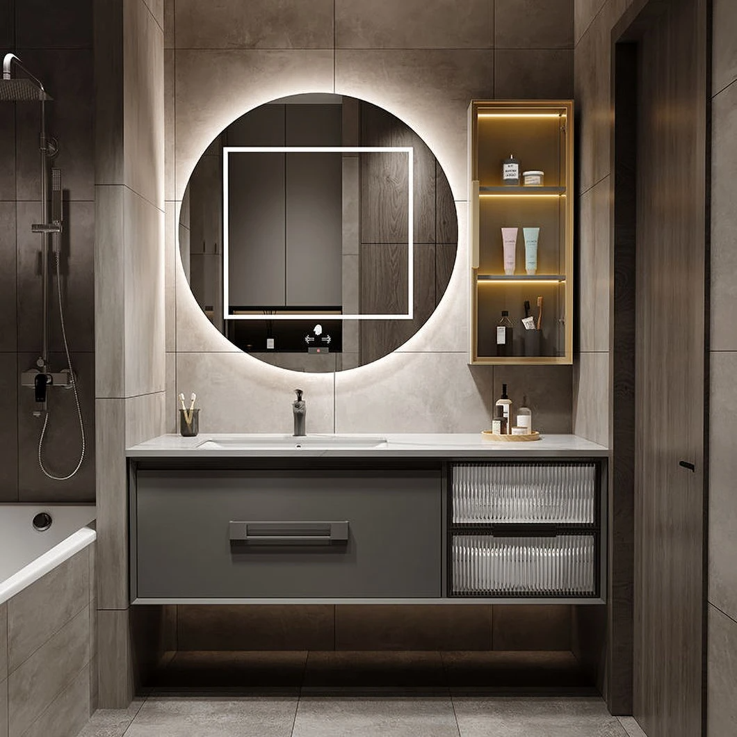 OEM Minimalis Cahaya Mewah Pintar Cermin Cermin Slate Seramik Bersepadu Sin Sink Bilik Mandi Gabungan Kabinet Bilik Mandi
