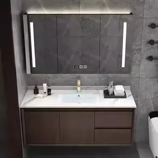 Kabinet Bercermin Kayu Pepejal Reka Bentuk Moden Sinki Bilik Mandi untuk Pangsapuri Hotel