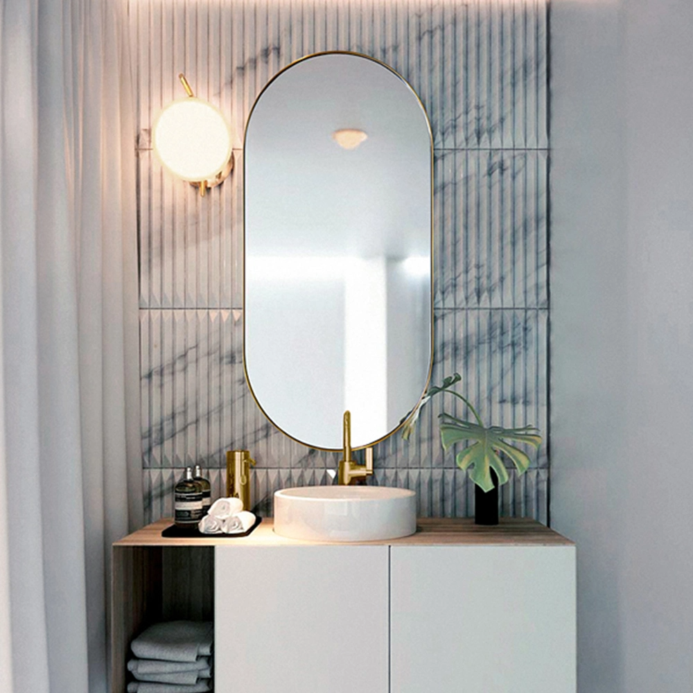 Kilang Wall Mounted Metal Makeup Glass Oval Bathroom Gold Mirror Rustic Vanity Mirror
