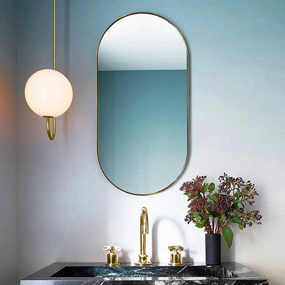 Kilang Wall Mounted Metal Makeup Glass Oval Bathroom Gold Mirror Rustic Vanity Mirror