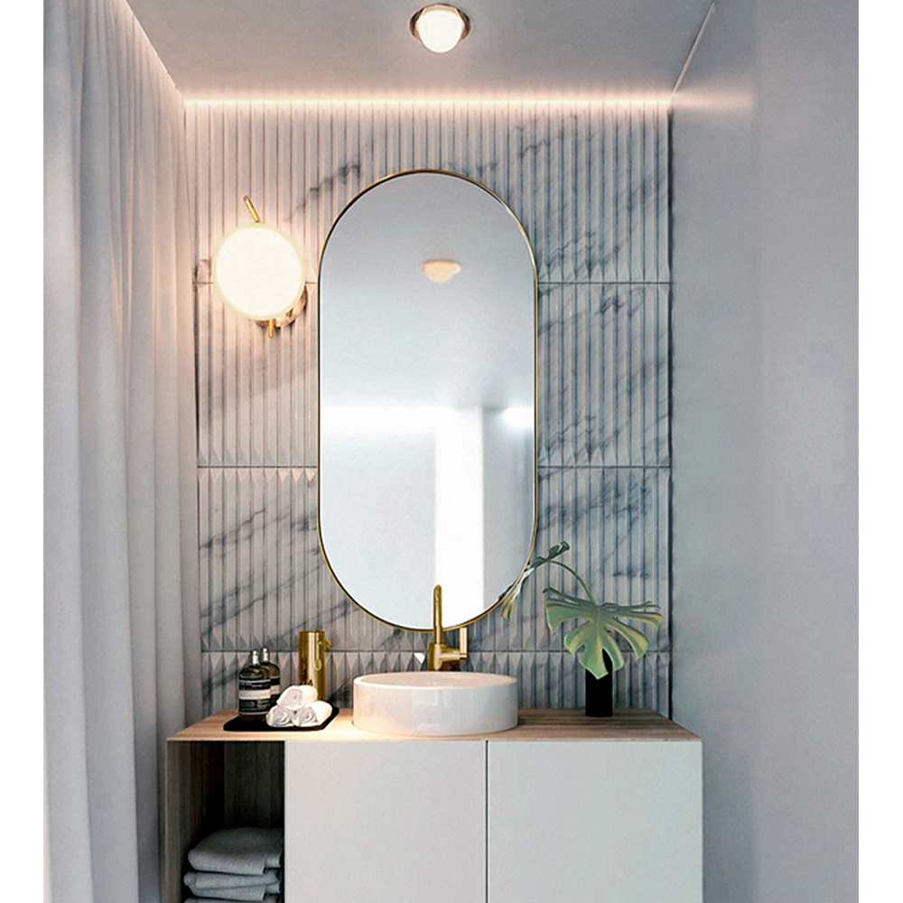 Fesyen Wall Mounted Metal Make up Cermin Bilik Mandi Mewah Cermin Cermin Panjang Penuh