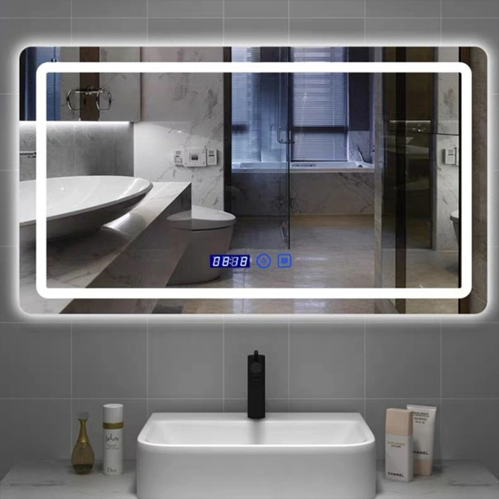 Sensor Sentuh Borong Kilang Hiasan Dinding Rumah Perabot Salun Dipasang di Dinding Mekap LED Cermin Bilik Mandi LED Rumah Pintar dengan Defogger dan Pembesar Suara Bluetooth