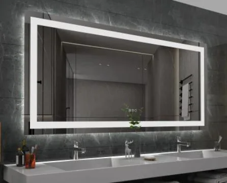Sensor Sentuh Borong Kilang Hiasan Dinding Rumah Perabot Salun Dipasang di Dinding Mekap LED Cermin Bilik Mandi LED Rumah Pintar dengan Defogger dan Pembesar Suara Bluetooth