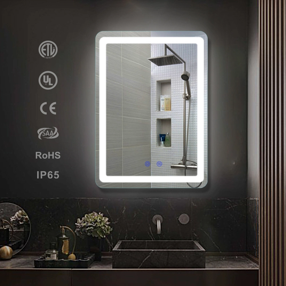 Penyah Fogger LED Bercahaya Cermin Bilik Mandi Bluetooth Pintar dengan Jam Digital