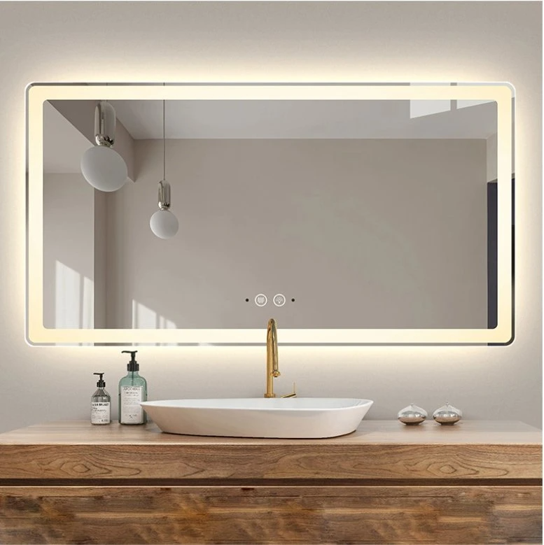 Kilang CE/UL 2022 Hotel LED Cermin Pintar Suis Sentuh Anti-Kabut Bercahaya Bercahaya Backlit Bluetooth Speaker Dinding Perabot